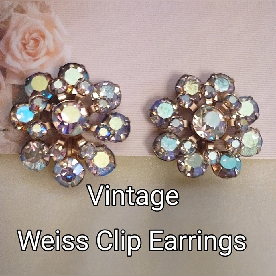 Vintage Ab Crystal Clip-On Earrings 38$